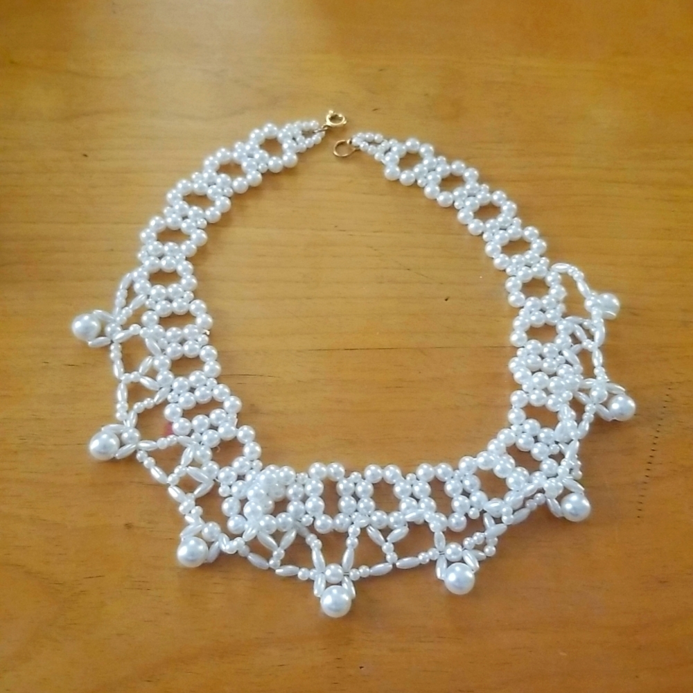Open Lace Style Color Choker Faux Pearl Costume Necklace